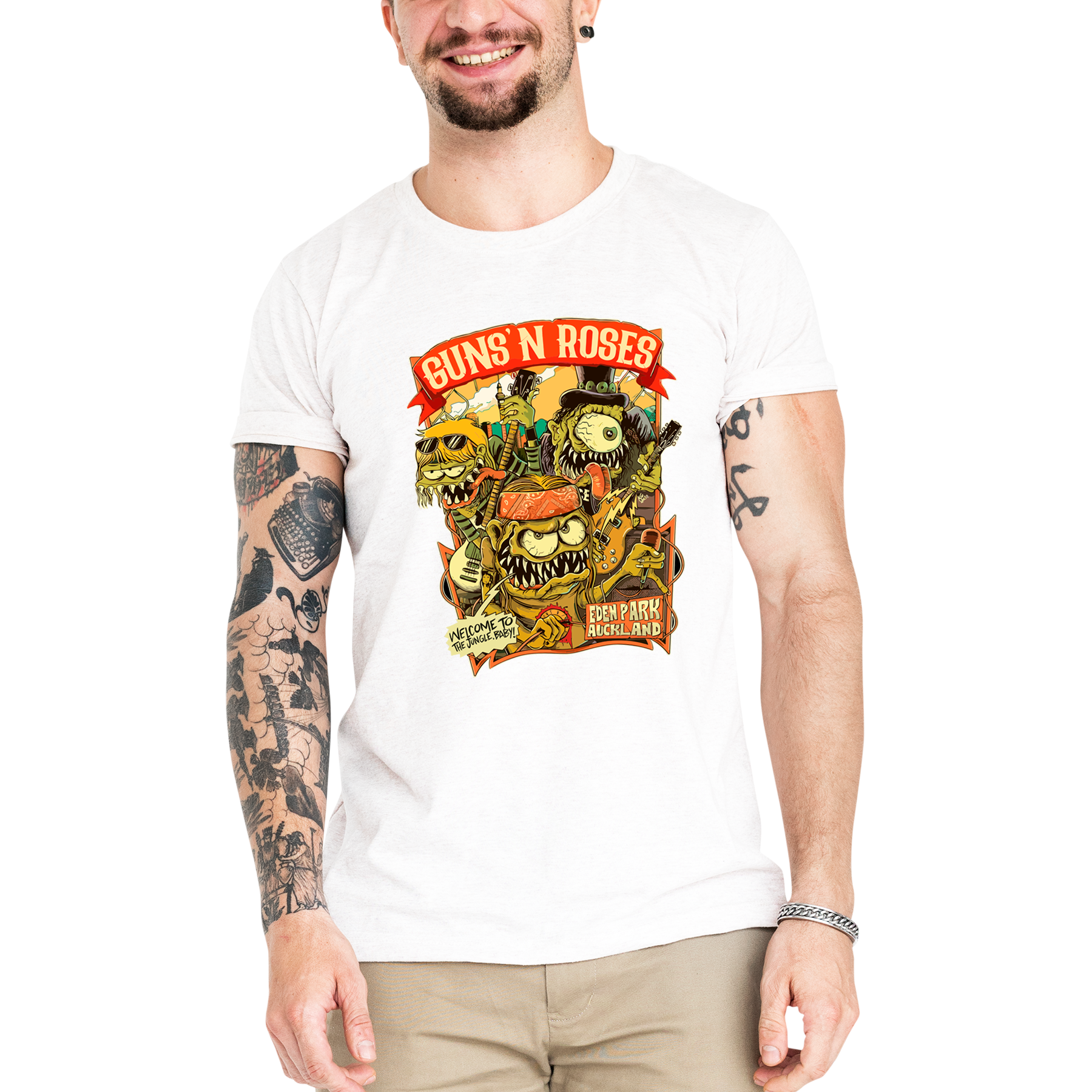 Camiseta Masculina Guns N' Roses Jungle - Clube Rock - P - Branca -