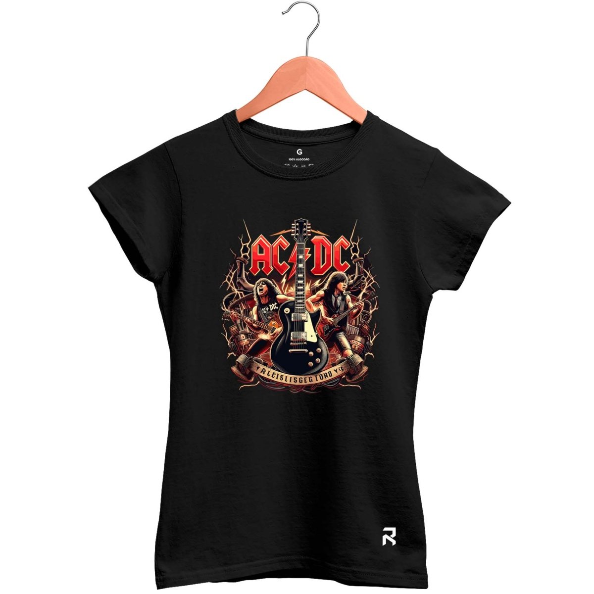 Camiseta Baby Look Feminina ACDC Guittar - Clube Rock - P - 