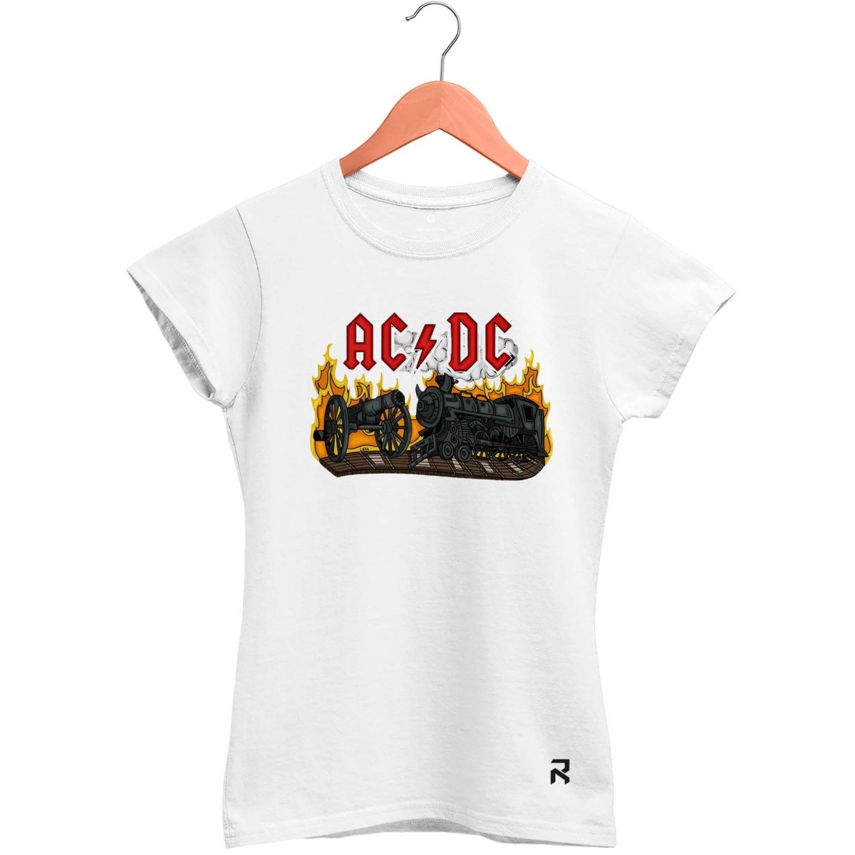 Camiseta Baby Look Feminina ACDC Train - Clube Rock - P - Branca -