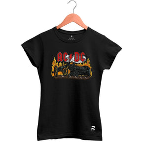 Camiseta Baby Look Feminina ACDC Train - Clube Rock - P - Preta -