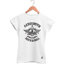 Camiseta Baby Look Feminina Aerosmith Rock & Roll - Clube Rock - P - Branca - 