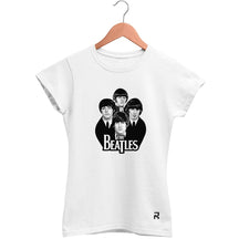 Camiseta Baby Look Feminina Beatles Rostos - Clube Rock - P - Branca - 