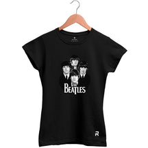 Camiseta Baby Look Feminina Beatles Rostos - Clube Rock - P - Preta - 