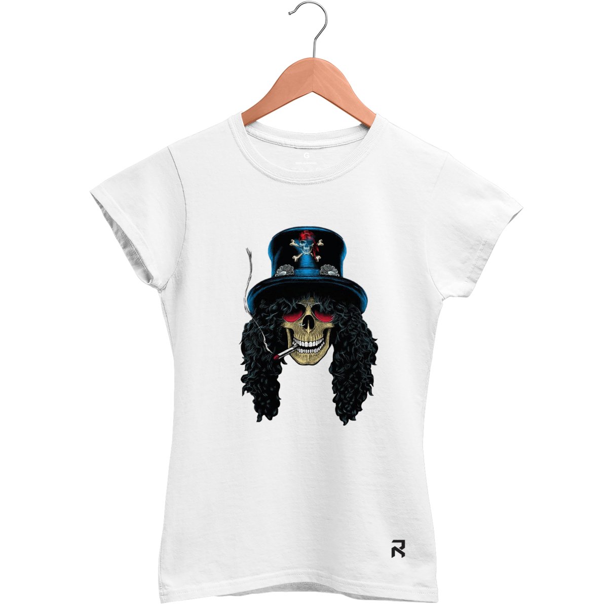 Camiseta Baby Look Feminina Caveira Slash - Clube Rock - P - Branca - 