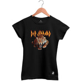 Camiseta Baby Look Feminina Def Leppard Leopardo - Clube Rock - P - Preta - 