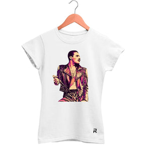 Camiseta Baby Look Feminina Freddie Mercury Star - Clube Rock - P - Branca -