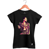 Camiseta Baby Look Feminina Freddie Mercury Star - Clube Rock - P - Preta -