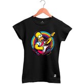 Camiseta Baby Look Feminina Homer Guitarra - Clube Rock - P - Preta -