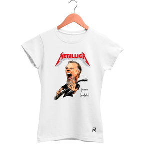 Camiseta Baby Look Feminina Metallica James - Clube Rock - P - Branca -