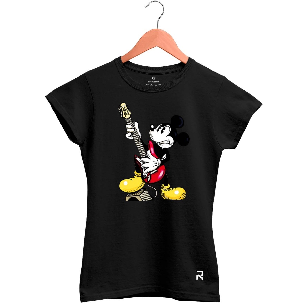 Camiseta Baby Look Feminina Mouse Rock - Clube Rock - P - Preta -