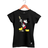 Camiseta Baby Look Feminina Mouse Rock - Clube Rock - P - Preta -