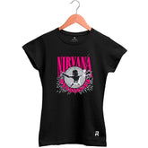 Camiseta Baby Look Feminina Nirvana Never Mind - Clube Rock - P - Preta - 