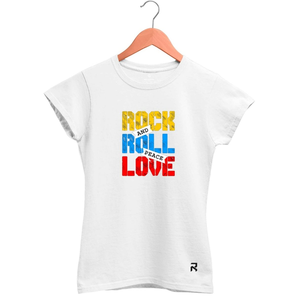 Camiseta Baby Look Feminina Rock and Roll Peace - Clube Rock - P - Branca -