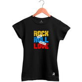 Camiseta Baby Look Feminina Rock and Roll Peace - Clube Rock - P - Preta -