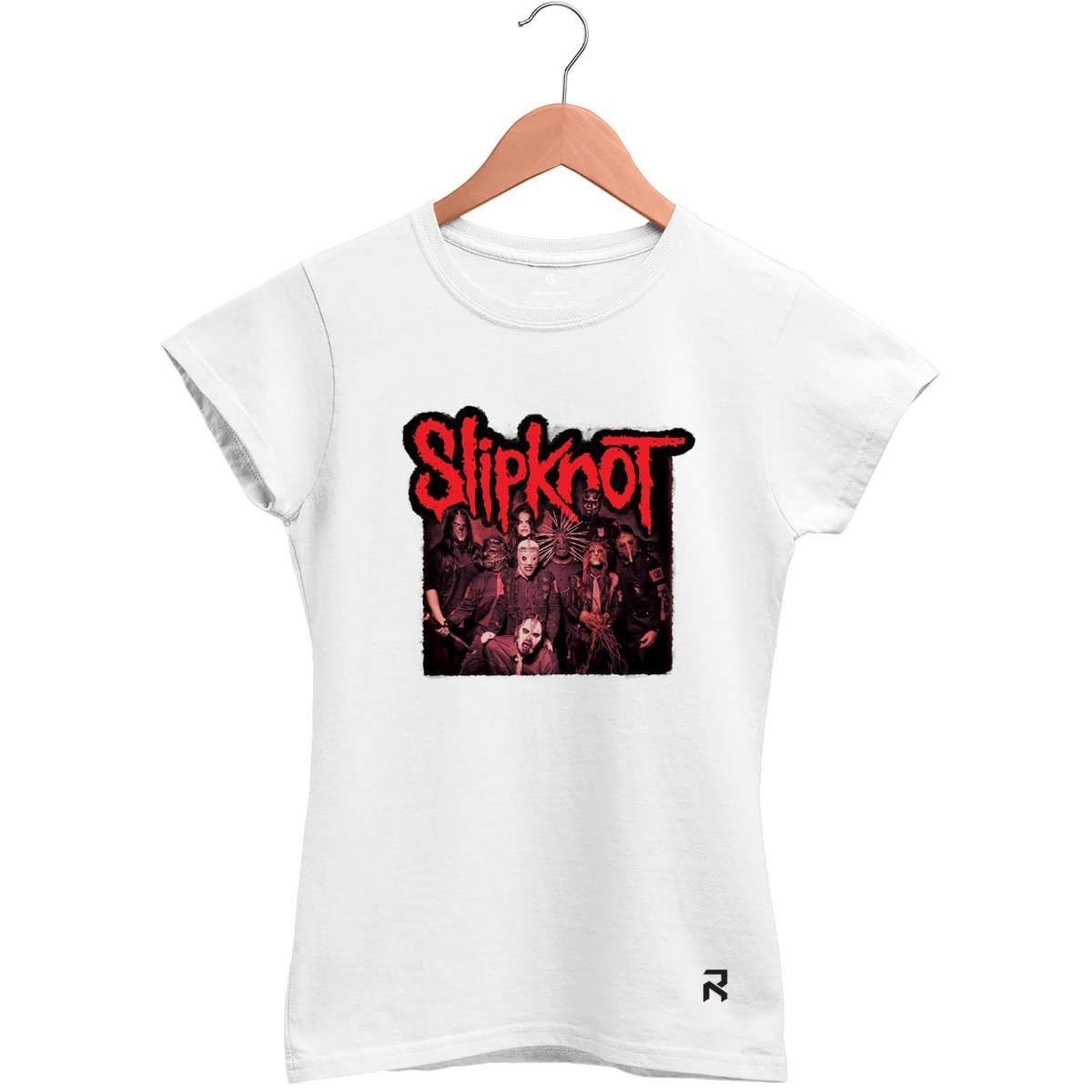 Camiseta Baby Look Feminina Slipknot vermelha - Clube Rock - P - Branca - 