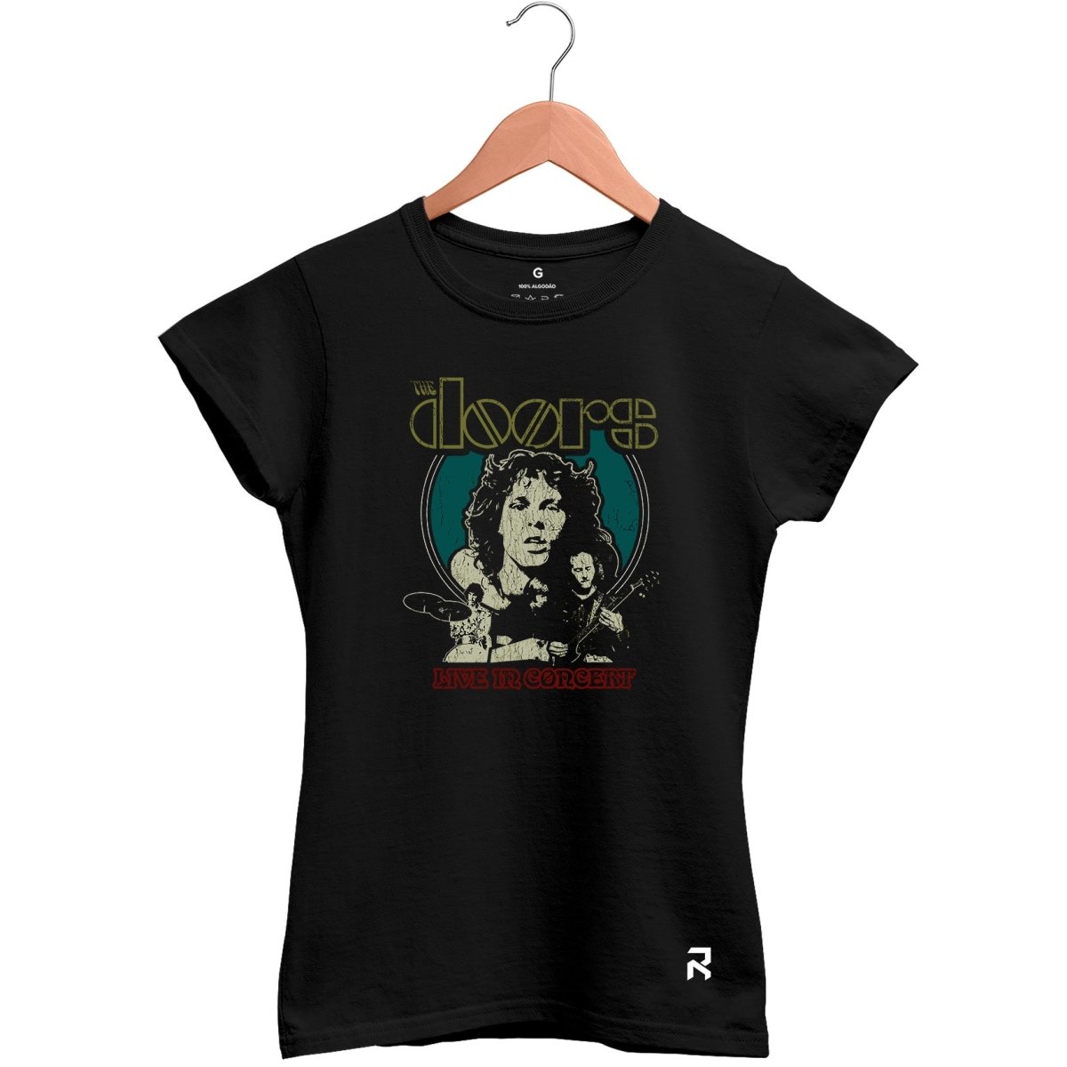 Camiseta Baby Look Feminina The Doors Live - Clube Rock - P - Preta - 