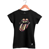 Camiseta Baby Look Feminina The Rolling Stones Color - Clube Rock - P - Preta -