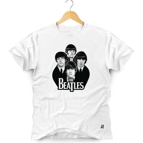 Camiseta Masculina Beatles rostos - Clube Rock - P - Branca - 