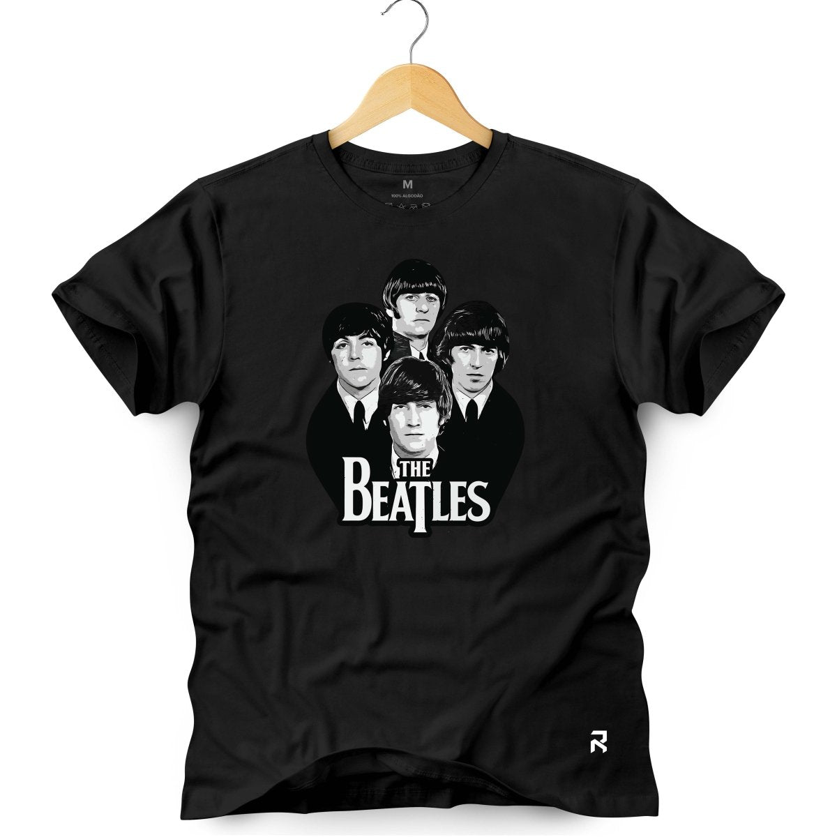 Camiseta Masculina Beatles rostos - Clube Rock - P - Preta - 