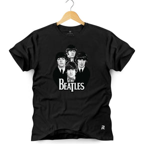 Camiseta Masculina Beatles rostos - Clube Rock - P - Preta - 