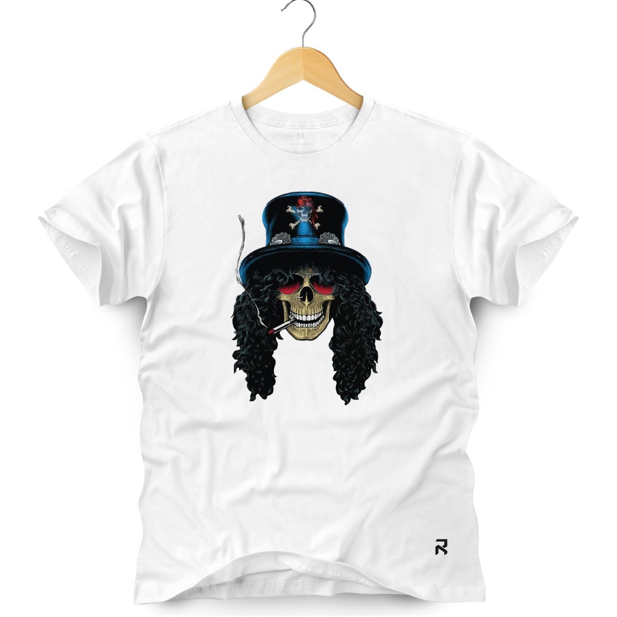 Camiseta Masculina Caveira Slash - Clube Rock - P - Branca - 