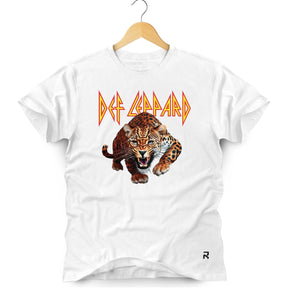 Camiseta Masculina Def Leppard Leopardo - Clube Rock - P - Branca - 