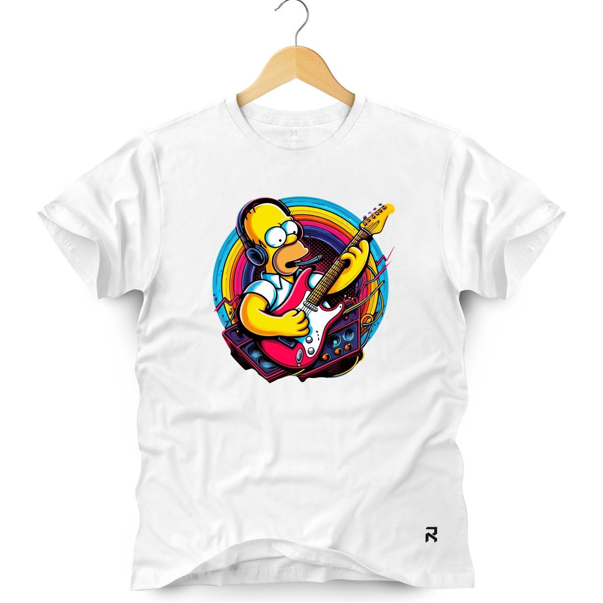 Camiseta Masculina Homer Guitarra - Clube Rock - P - Branca -