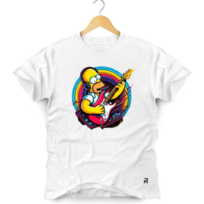 Camiseta Masculina Homer Guitarra - Clube Rock - P - Branca -