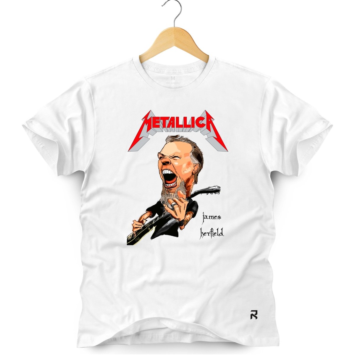 Camiseta Masculina Metallica James - Clube Rock - P - Branca -