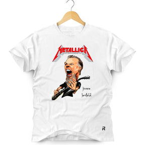 Camiseta Masculina Metallica James - Clube Rock - P - Branca -