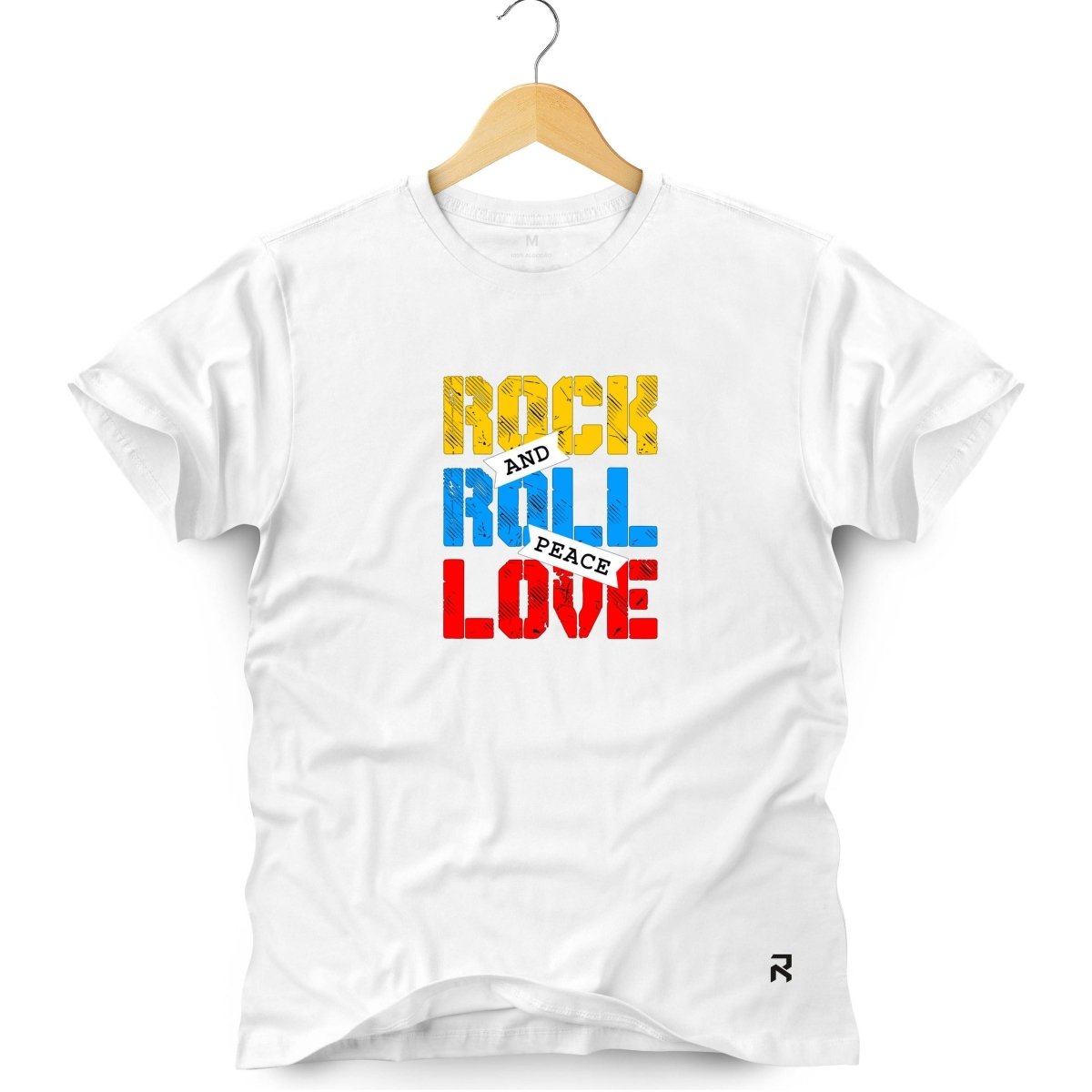 Camiseta Masculina Rock and Roll Peace - Clube Rock - P - Branca -