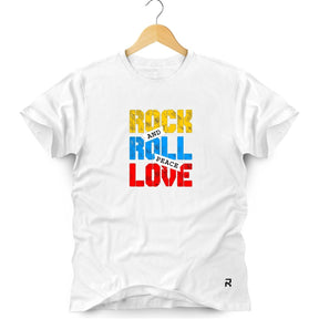 Camiseta Masculina Rock and Roll Peace - Clube Rock - P - Branca -