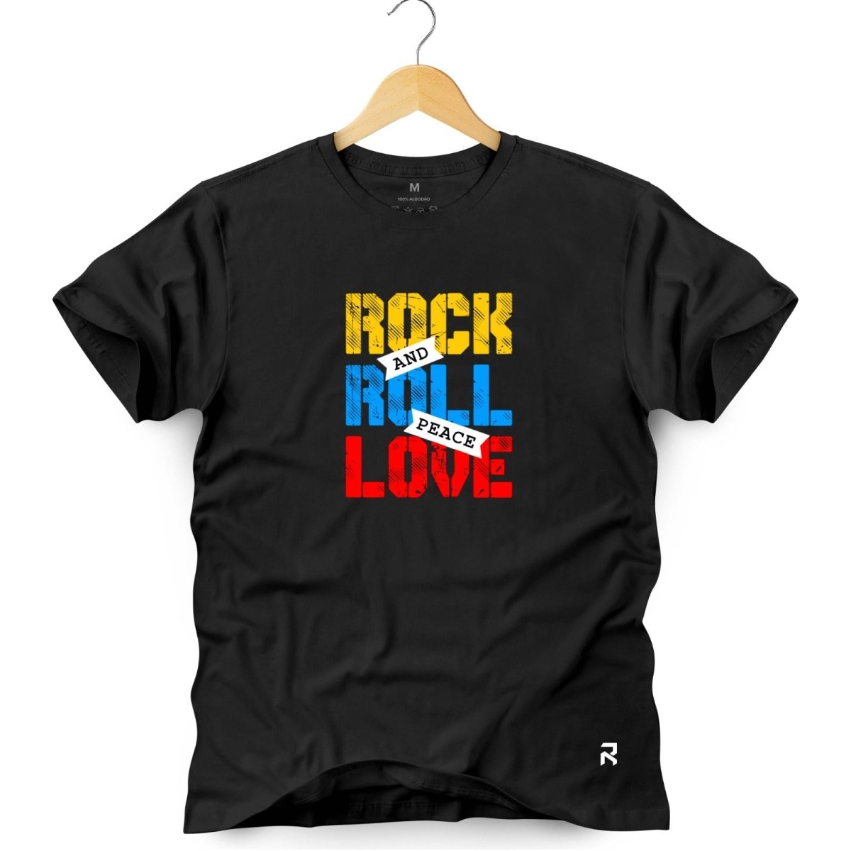 Camiseta Masculina Rock and Roll Peace - Clube Rock - P - Preta -