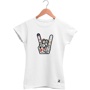 Camiseta Baby Look Feminina Mão Rock Bandas