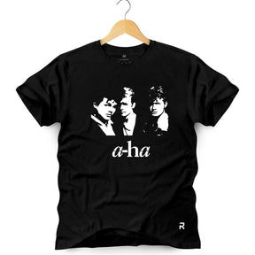 Camiseta Masculina A-ha rostos - Clube Rock - P - Preta -