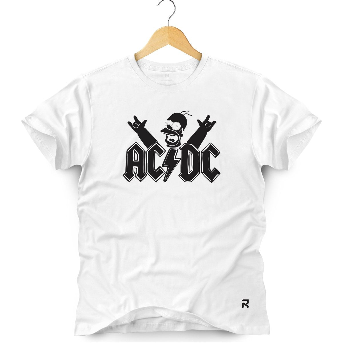 Camiseta Masculina ACDC Homer - Clube Rock - P - Branca -