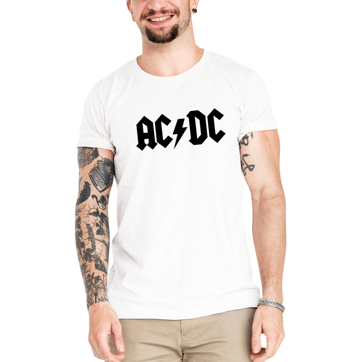 Camiseta Masculina ACDC Raiz - Clube Rock - P-MASC-004-BC - P - Branca -