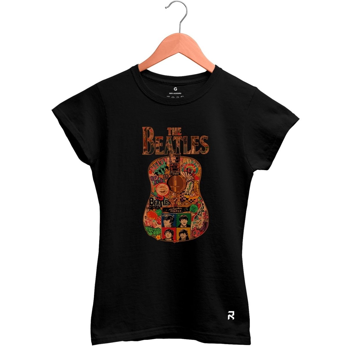 Camiseta Baby Look Feminina The Beatles Violão - Clube Rock - P - Preta -