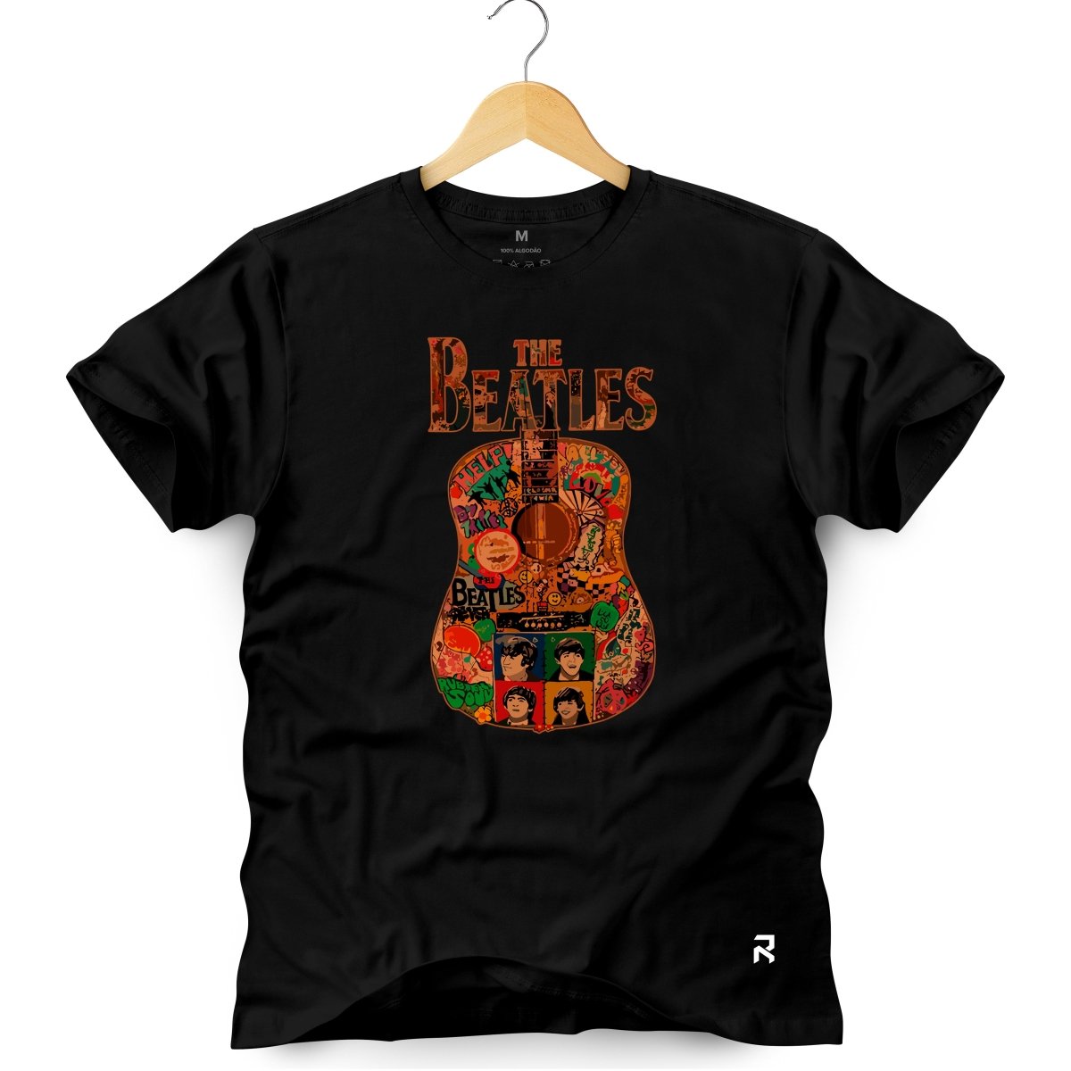 Camiseta Masculina The Beatles Violão - Clube Rock - P - Preta -