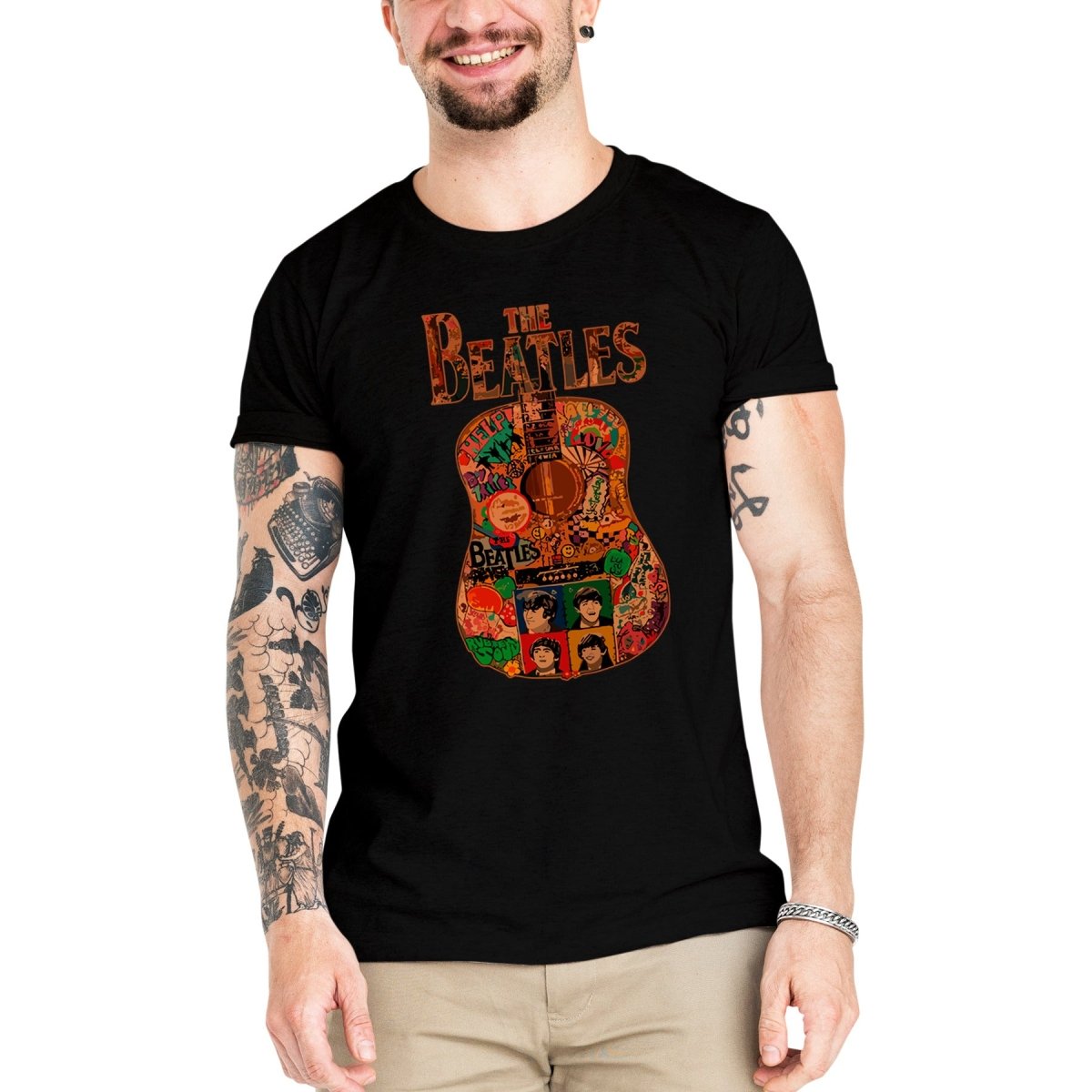 Camiseta Masculina The Beatles Violão - Clube Rock - P - Preta -