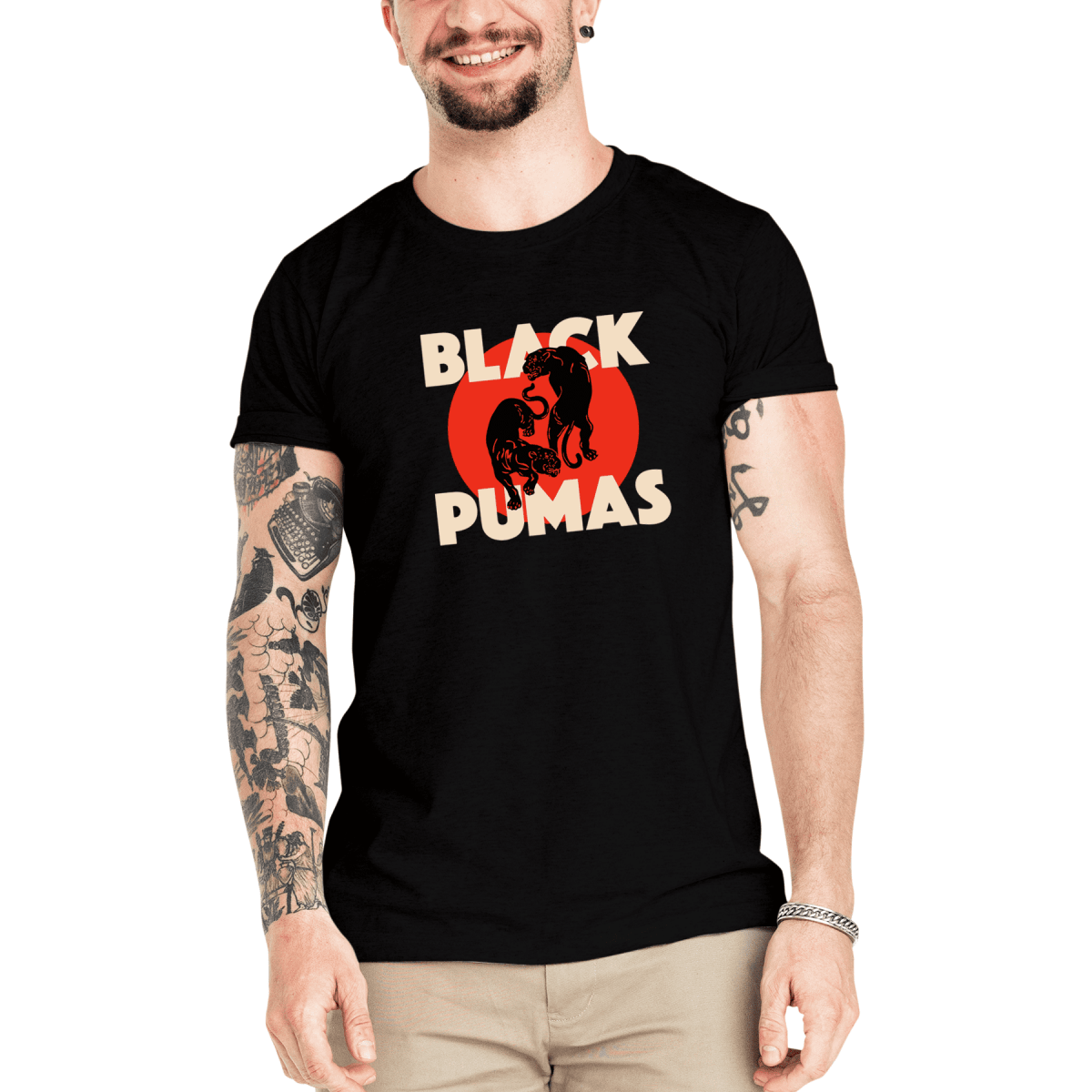 Camiseta Masculina Black Pumas - Clube Rock - P-MASC-009-BC - P - Branca -