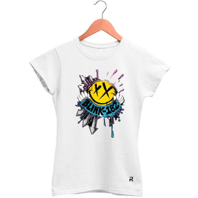 Camiseta Baby Look Feminina Blink-182 - Clube Rock - P - Branca -