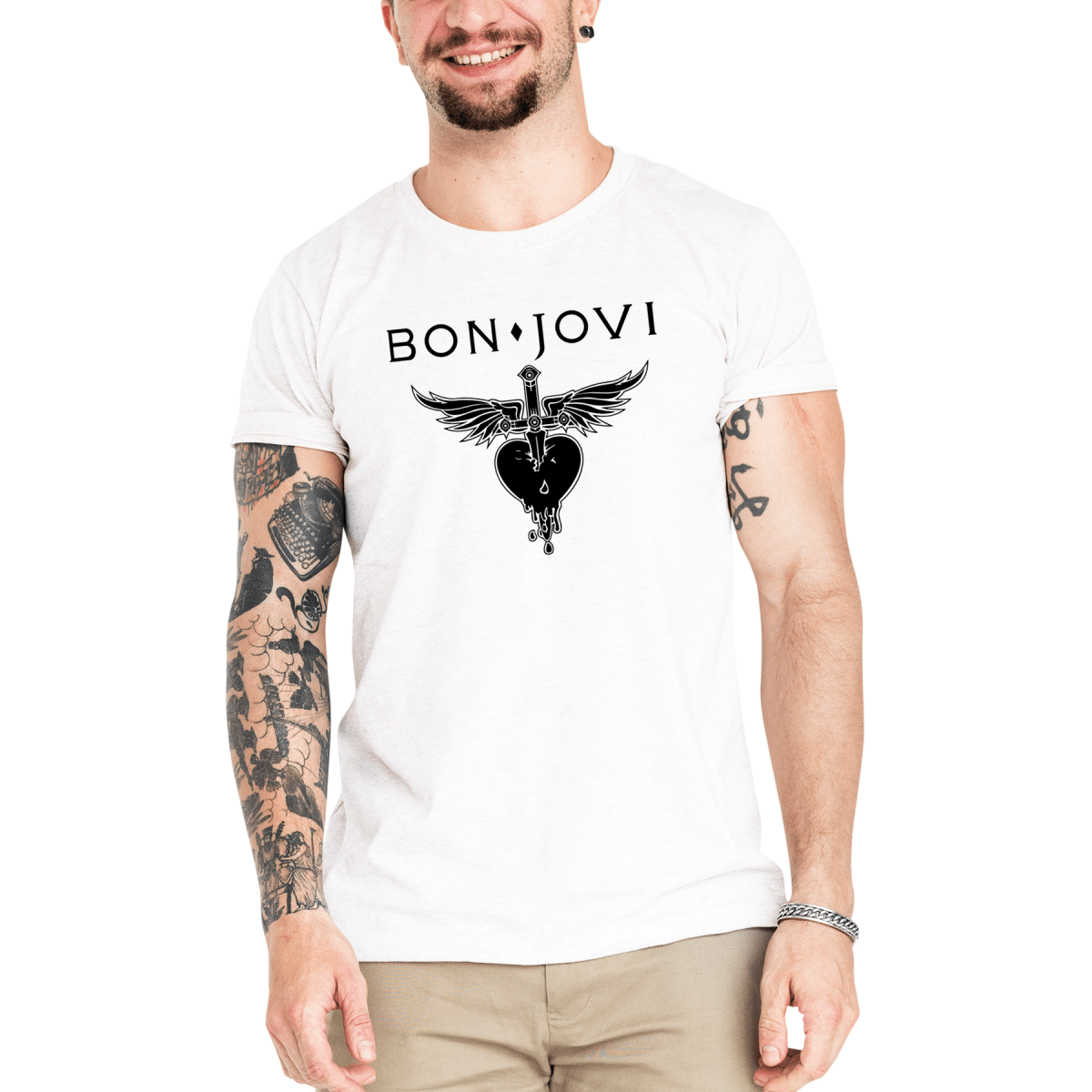 Camiseta Masculina Bon Jovi - Clube Rock - P-MASC-013-BC - P - Branca -