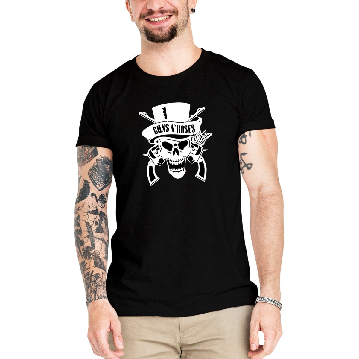 Camiseta Masculina Guns N' Roses Caveira Branca - Clube Rock - P-MASC-029-BC - P - Branca -