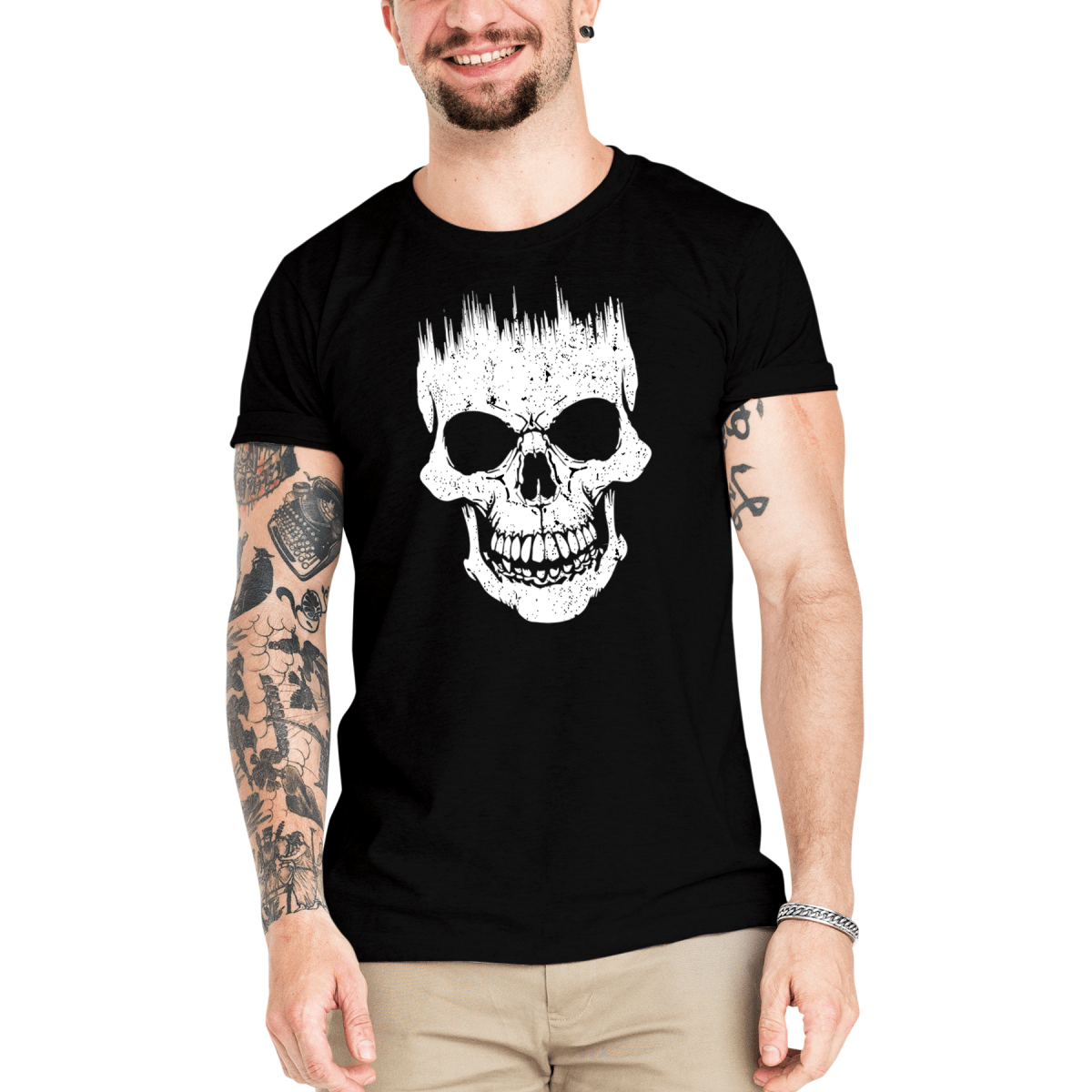 Camiseta Masculina Caveira Still - Clube Rock - P-MASC-018-BC - P - Branca -