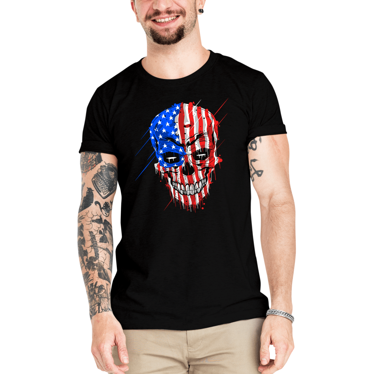 Camiseta Masculina Caveira USA - Clube Rock - P-MASC-020-BC - P - Branca -