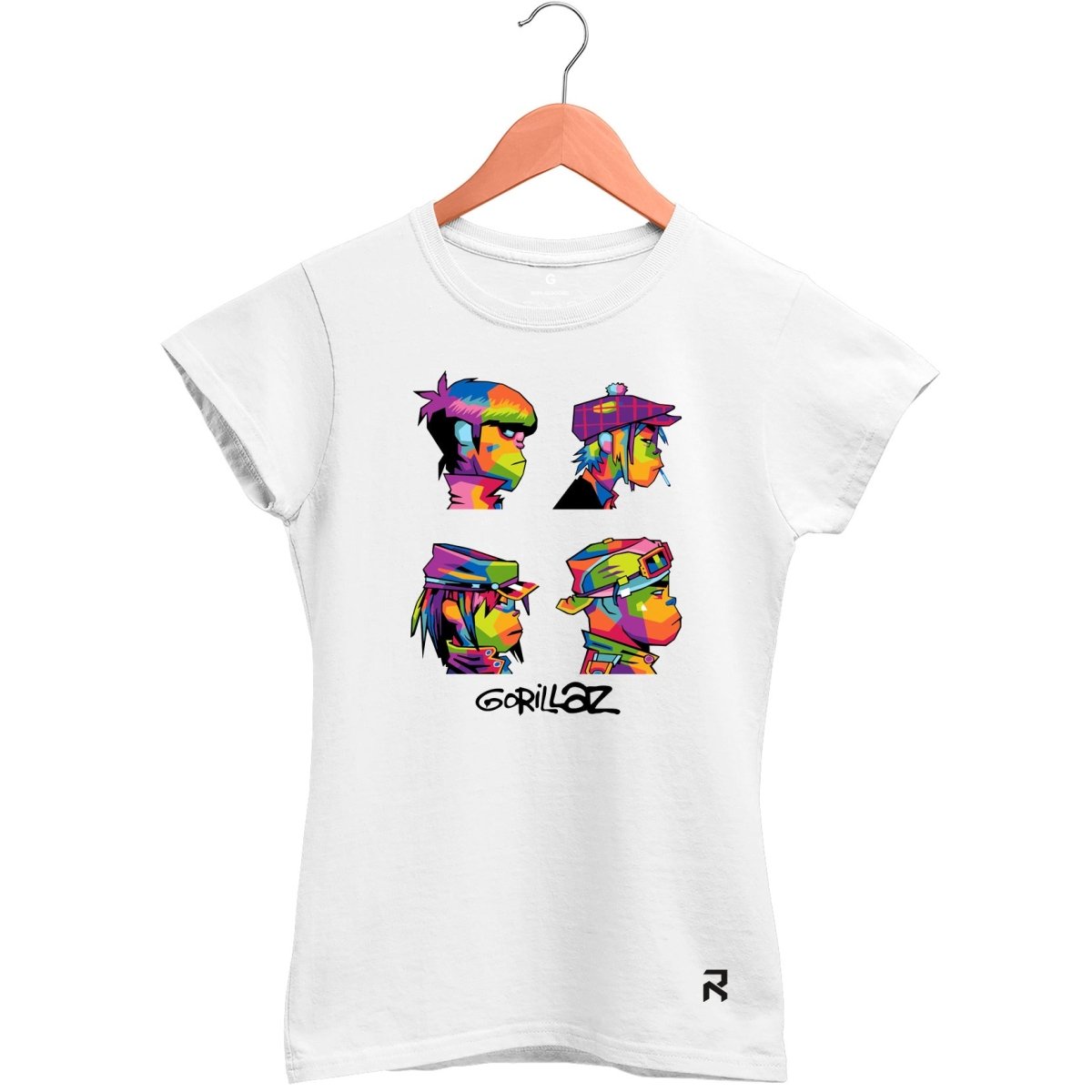 Camiseta Baby Look Feminina Gorillaz Rostos - Clube Rock - P - Branca -