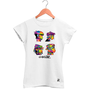 Camiseta Baby Look Feminina Gorillaz Rostos - Clube Rock - P - Branca -