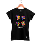 Camiseta Baby Look Feminina Gorillaz Rostos - Clube Rock - P - Preta -