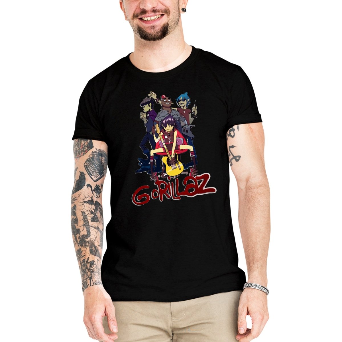 Camiseta Masculina Gorillaz Banda - Clube Rock - P - Branca -